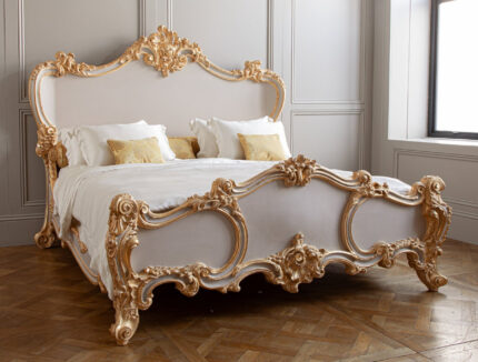 The Cherub Bed: Antique Wooden Double Bed with Opulent Gold Finish
