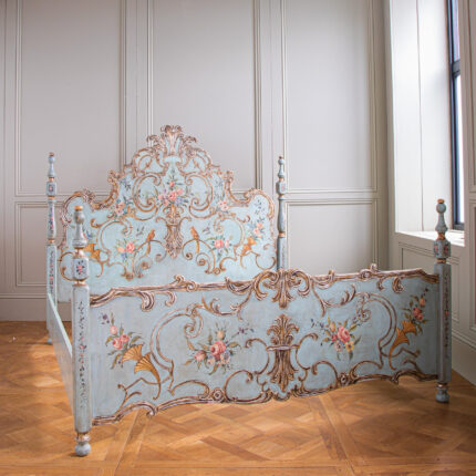 Large Venetian Bed: Regal Elegance, Hand-Painted Blue Finish