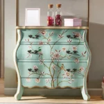 Hand-painted storage chest light blue-green floral classic wood furniture King Furniture